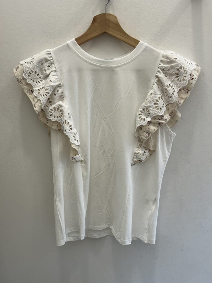 Camiseta Volante Flores Beige