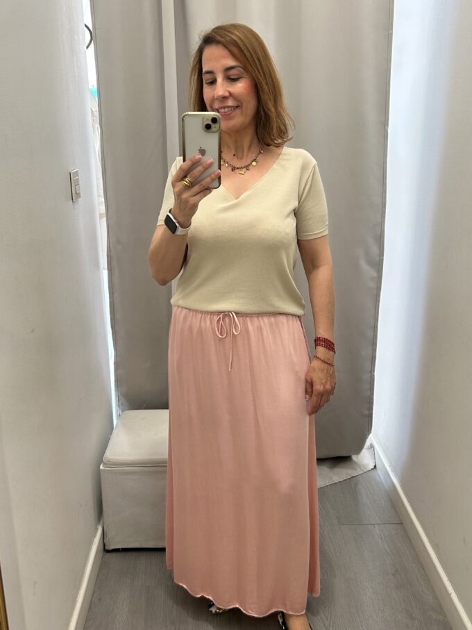 Falda Raso Bolsillos Rosa