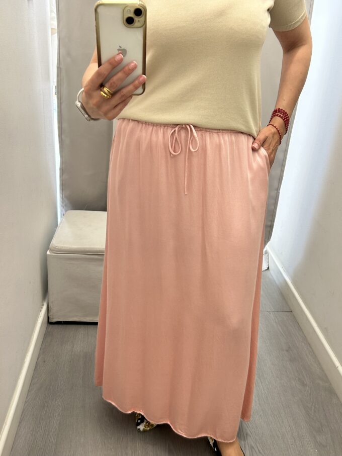 Falda Raso Bolsillos Rosa