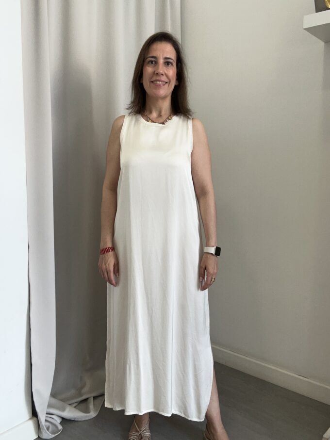 Vestido Cuello Redondo Crudo