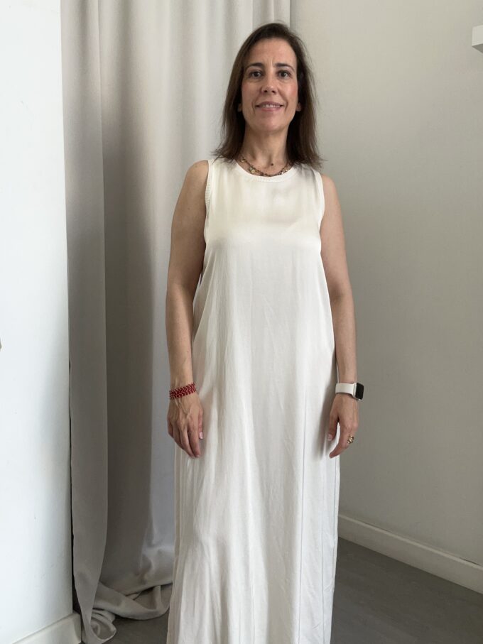 Vestido Cuello Redondo Crudo
