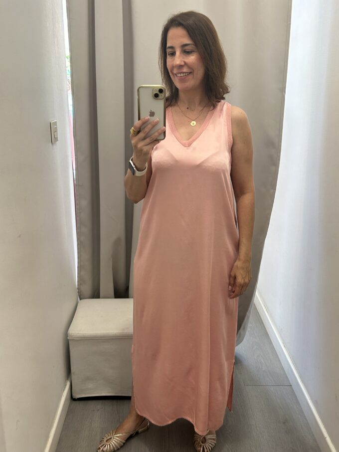 Vestido Cuello Pico Rosa