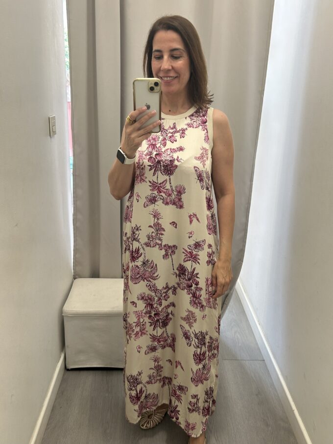 Vestido Flores Crudo