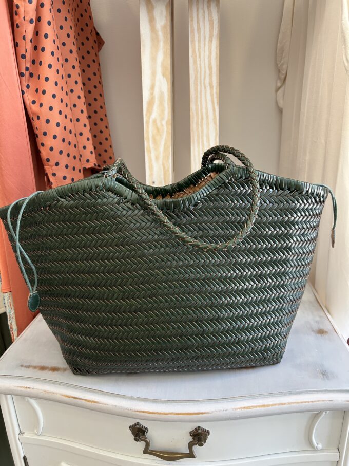 Bolso Piel Trenzada Verde Grande