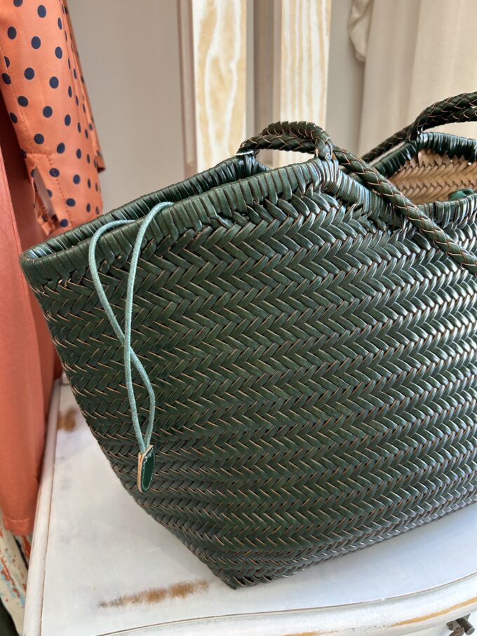 Bolso Piel Trenzada Verde Grande
