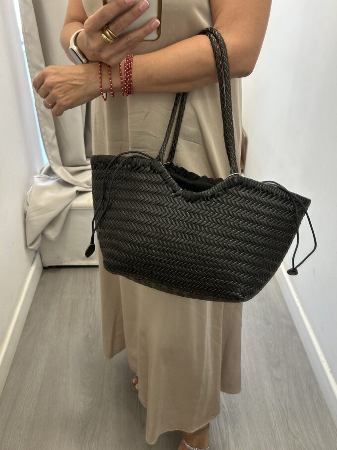 Bolso Piel Trenzada Negro Pequeño