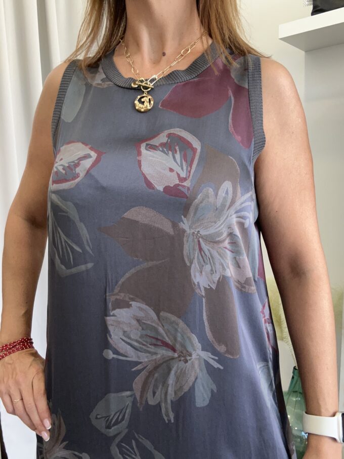 Vestido Flores Gris