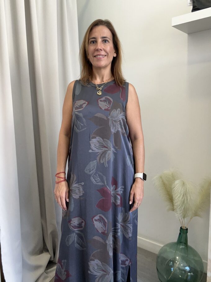 Vestido Flores Gris