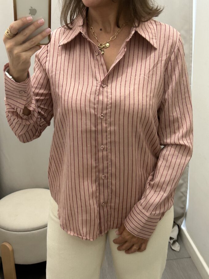 Camisa Rayas Brillo Rosa