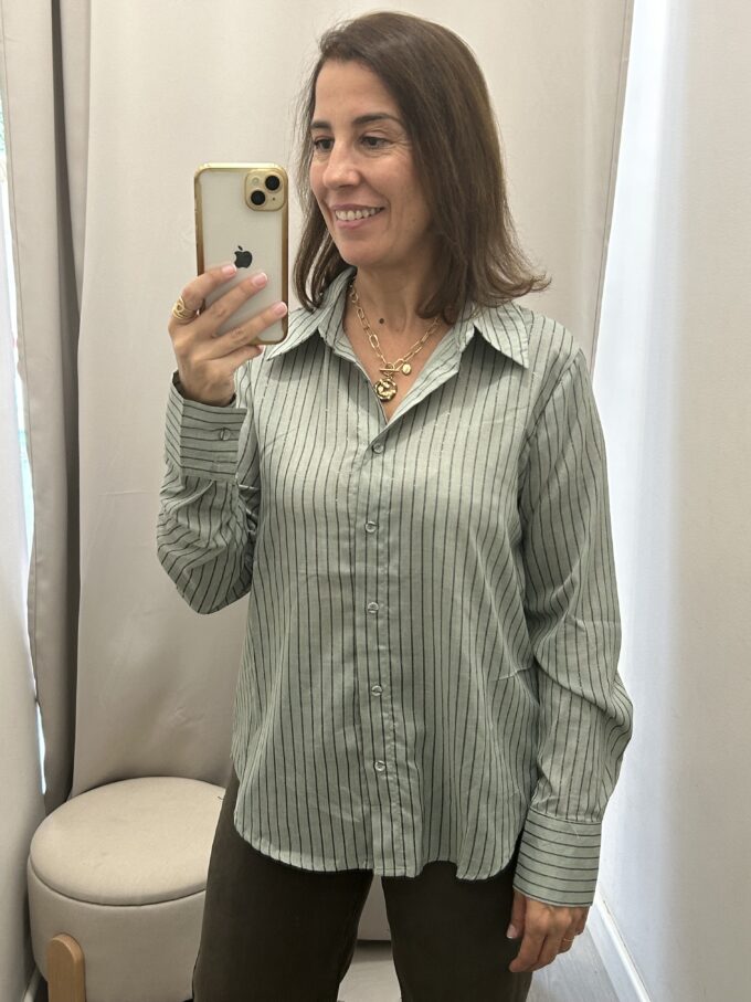 Camisa Rayas Brillo Verde Agua