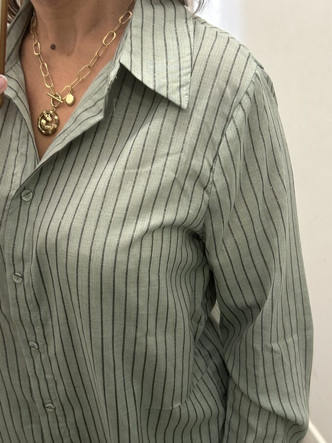 Camisa Rayas Brillo Verde Agua
