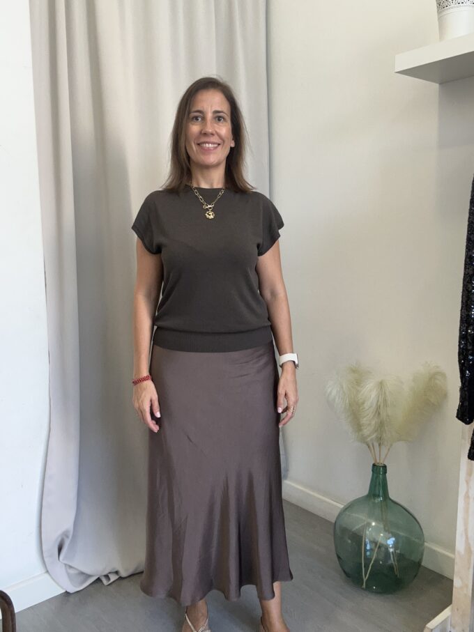 Falda Raso Marrón