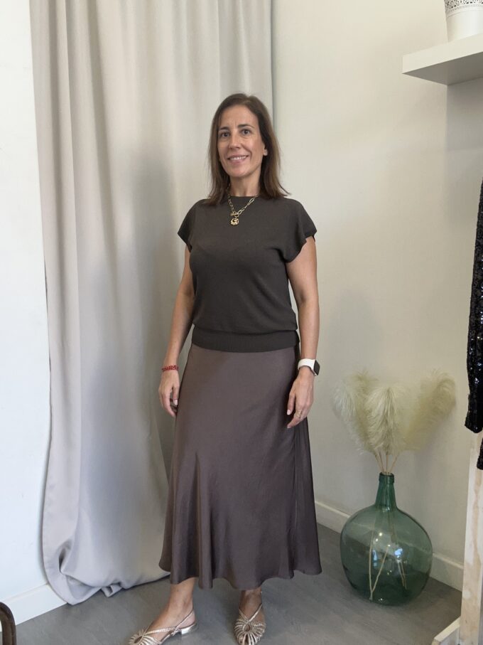 Falda Raso Marrón