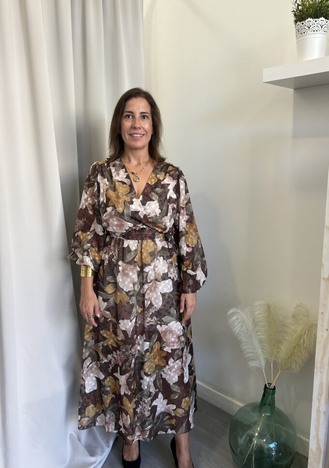 Vestido Flores Marrón