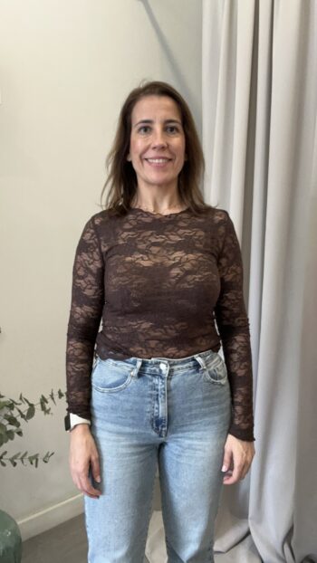 Camiseta Encaje Marrón