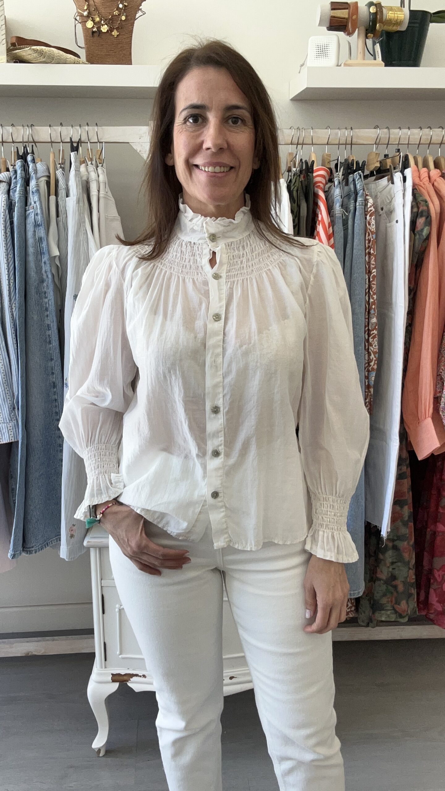 Camisa Smock Gasa Blanca