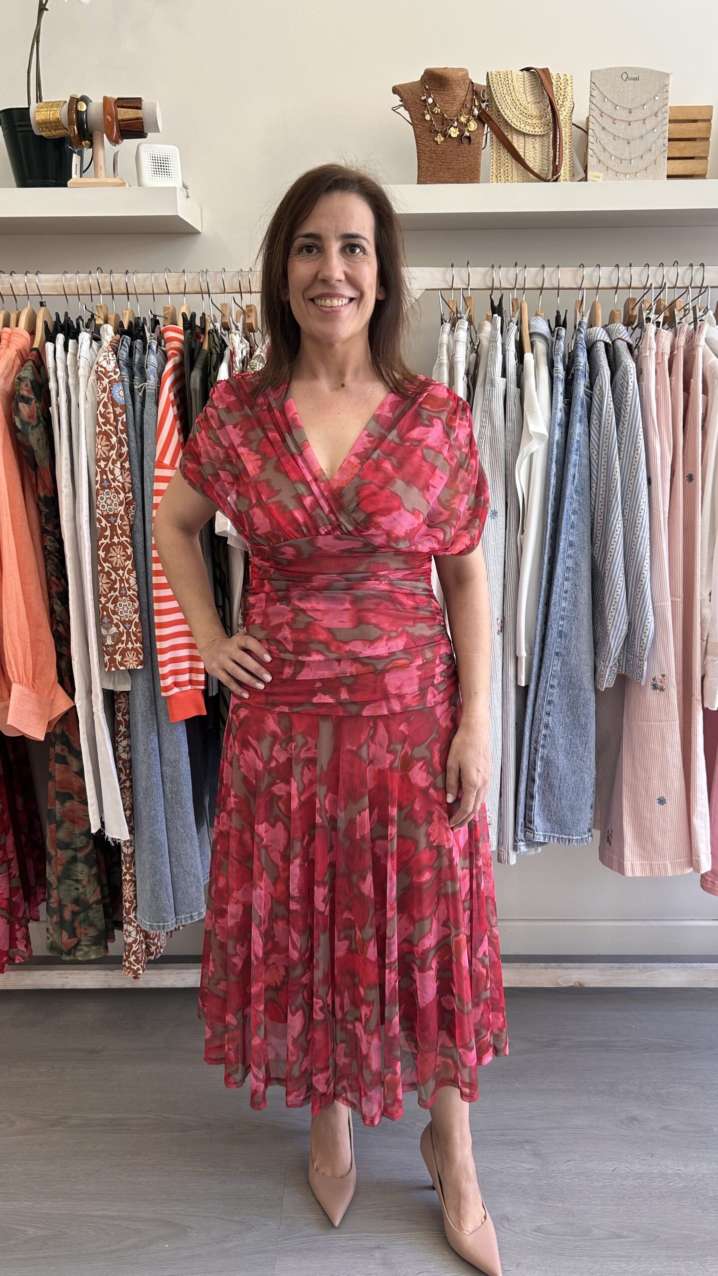 Vestido Fruncido Tull Rojo