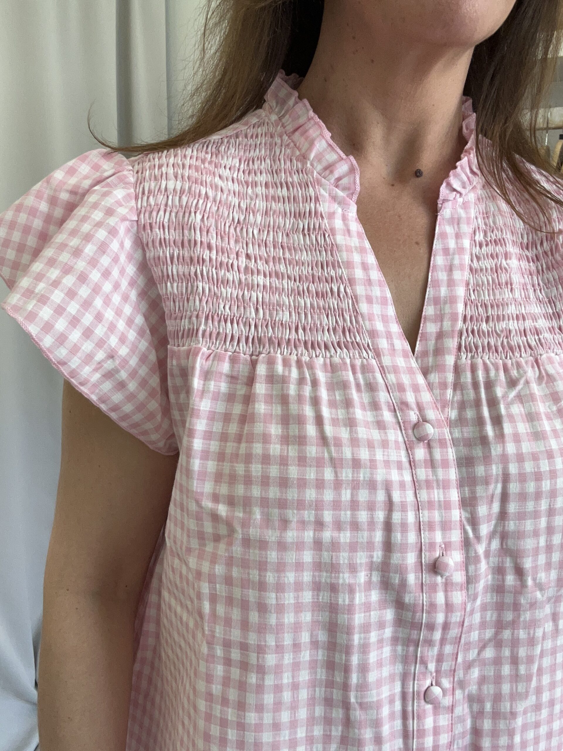 Camisa Vichy Volante Rosa