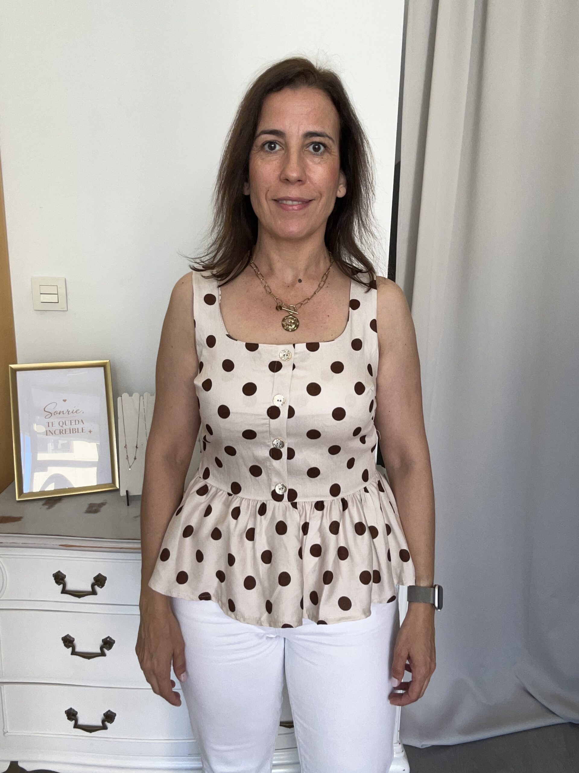 Top Lunares Volante Beige