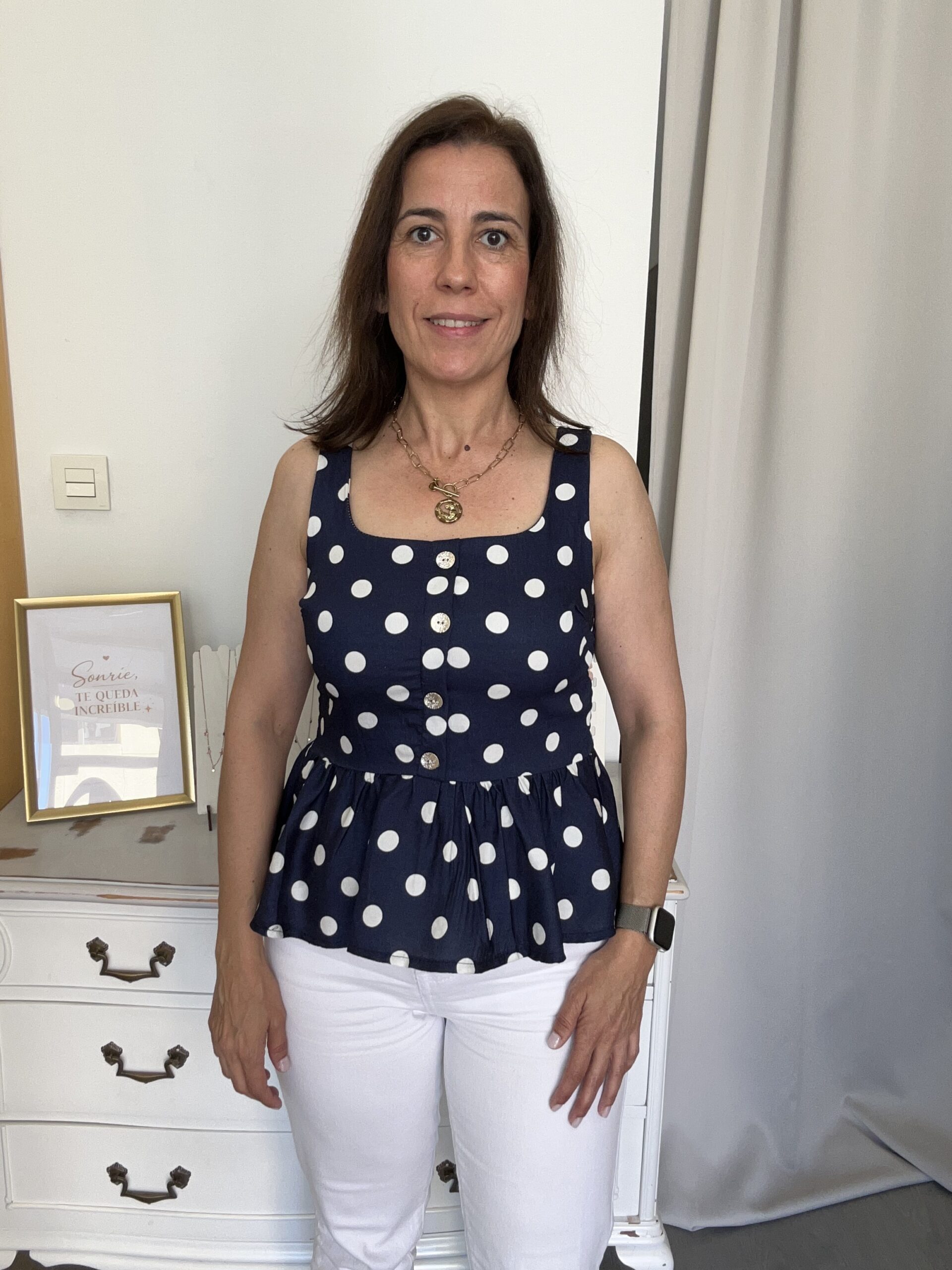 Top Lunares Volante Azul