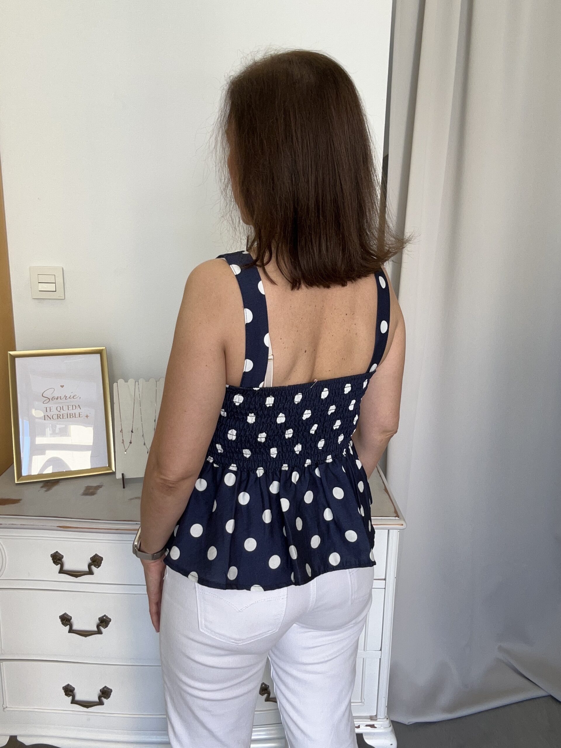 Top Lunares Volante Azul