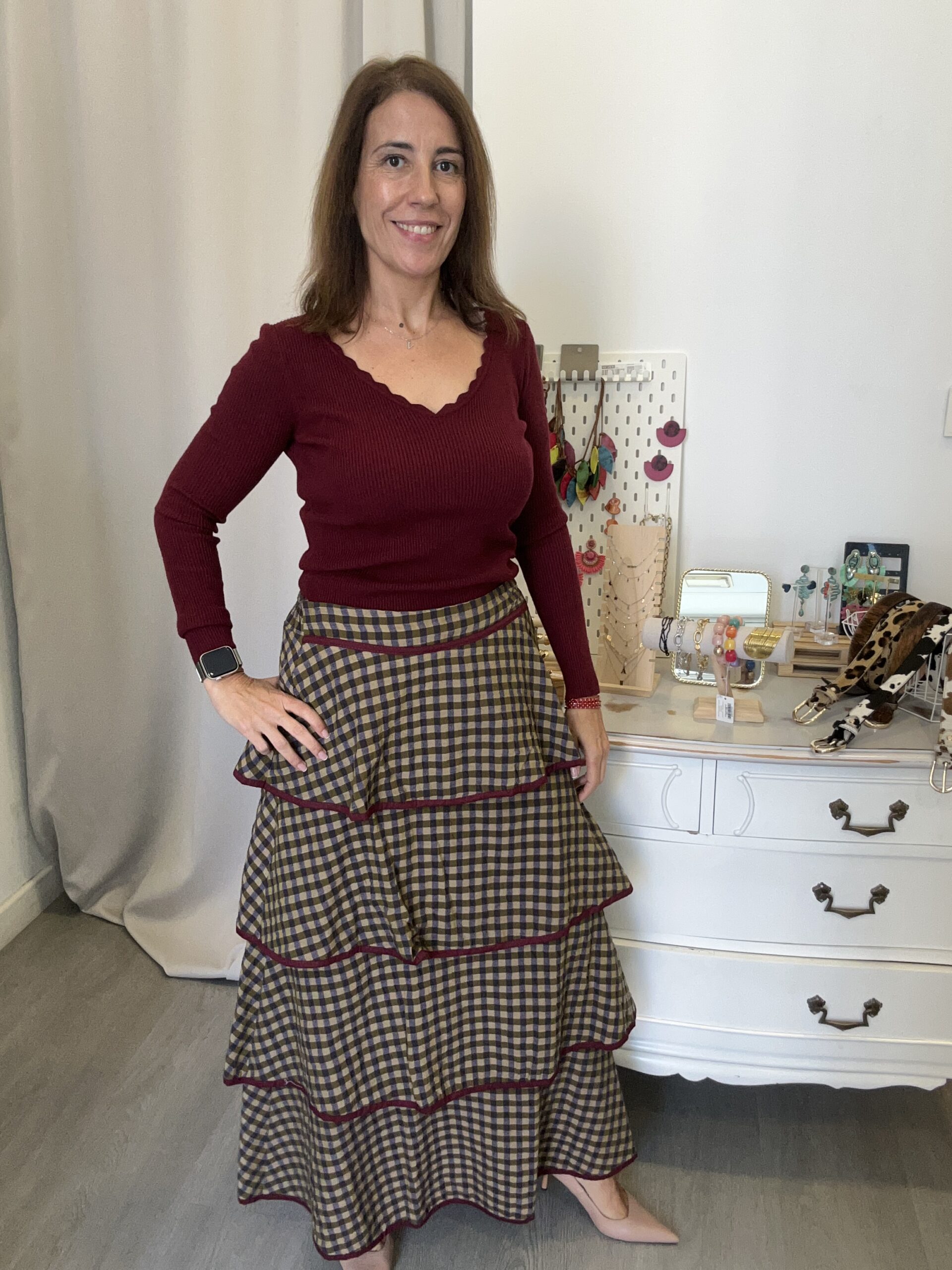 Falda Tartán Volantes Verde