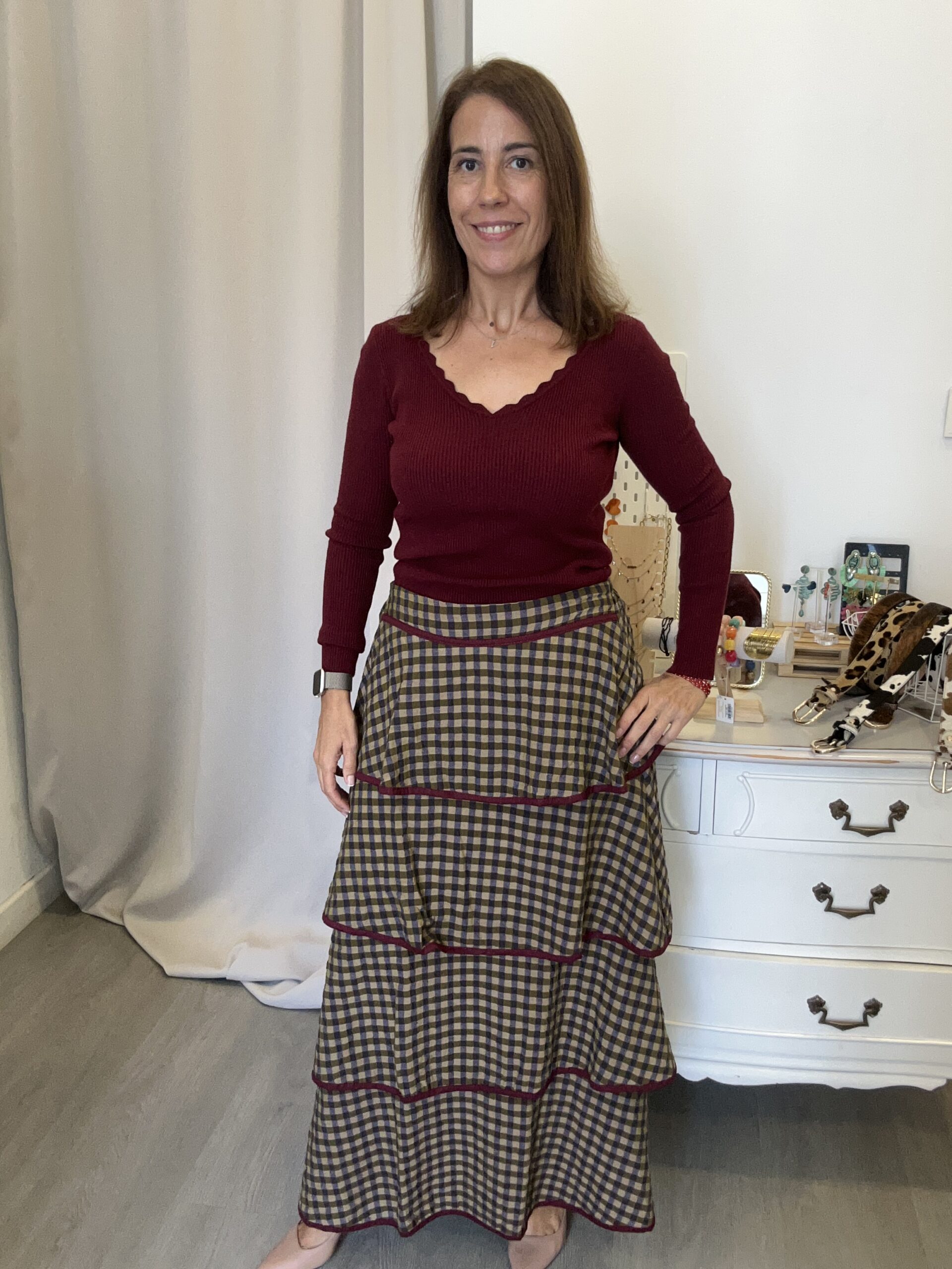 Falda Tartán Volantes Verde
